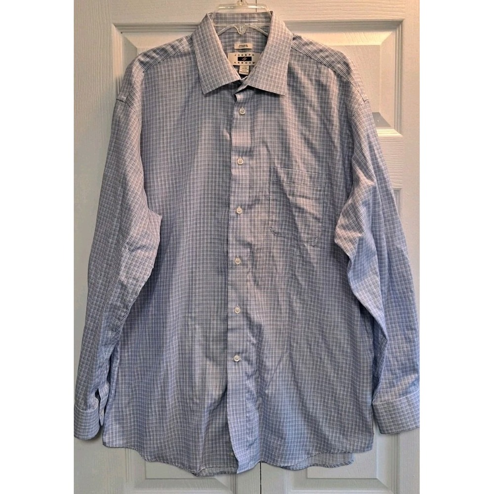 Joseph Abboud‎ Men's Dress Shirt 100% Egyptian Cotton Blue  Plaid Sz 17.5- 34-35